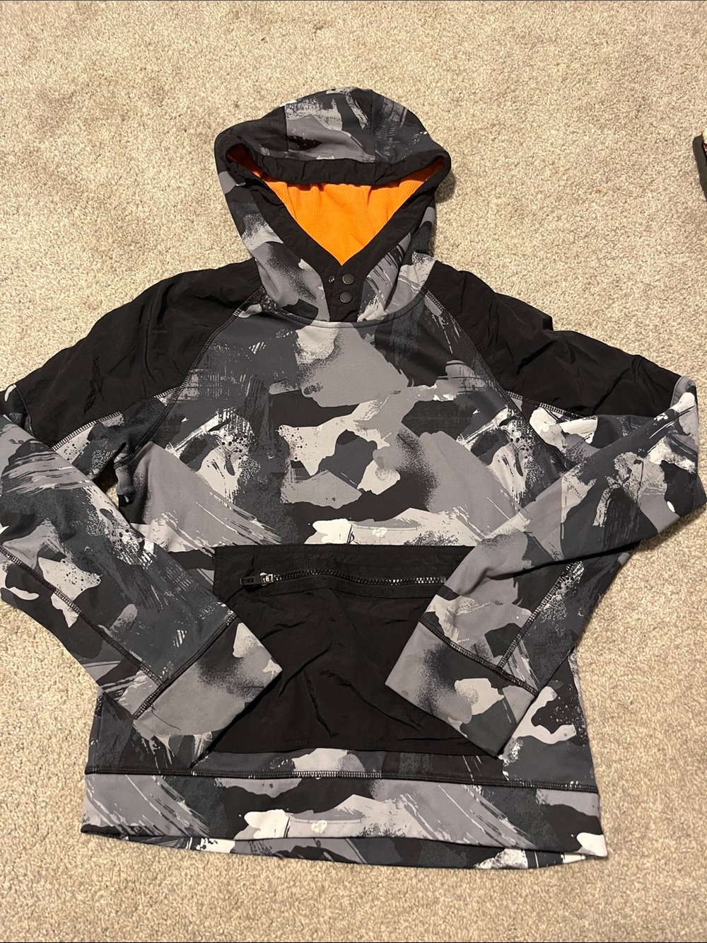 Athletic Works Gray Camo Hooded Ski Jacket with Orange Lining